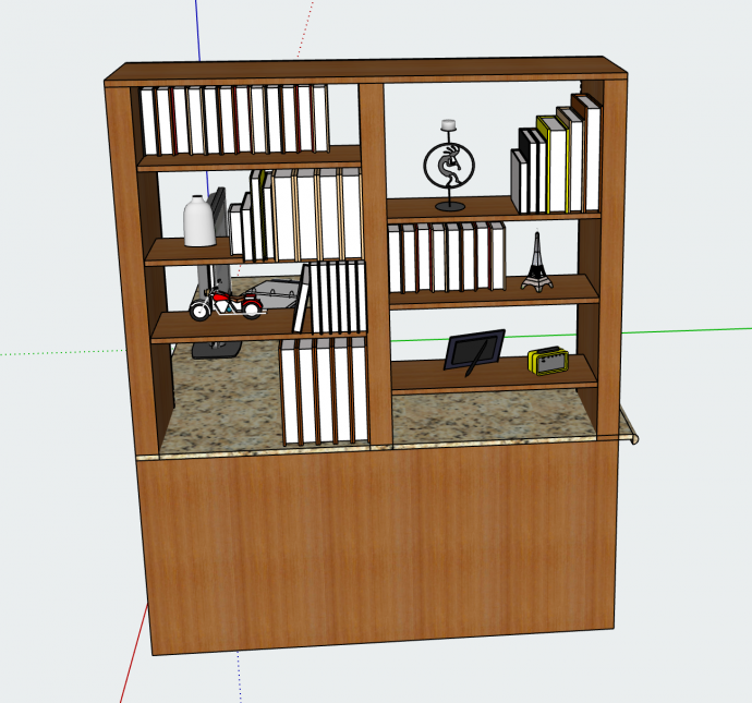 中式办公室电脑桌搭书柜的su模型_图1