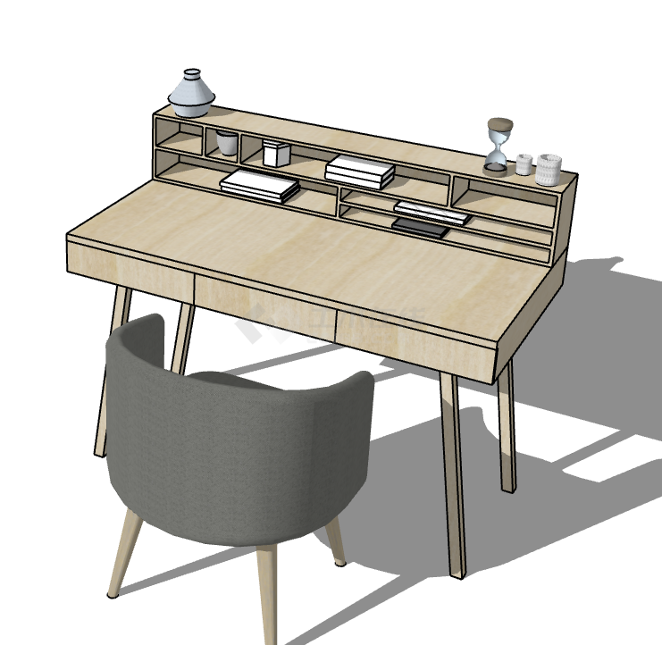 单人现代型家用办公桌su模型-图二