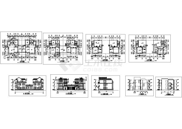 某三层框架结构新古典风格乡村别墅设计cad全套建筑施工图（含结构设计，含效果图）-图一