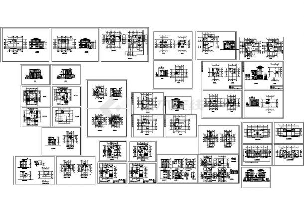 经典12个别墅设计cad全套建筑方案图纸（甲级院设计，种类齐全）-图一