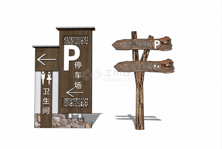 经典木式景区公共设施导向图入口标识su模型-图一