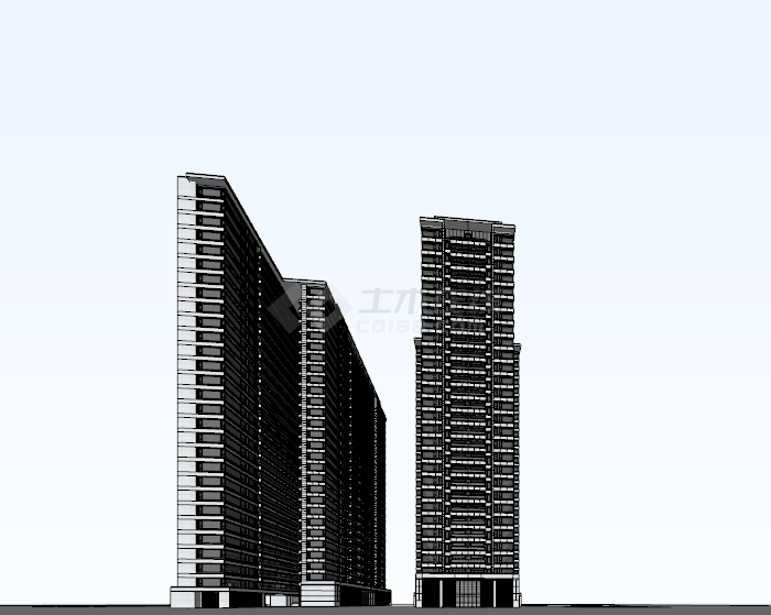 现代一梯四户高层住宅建筑楼层su模型-图二