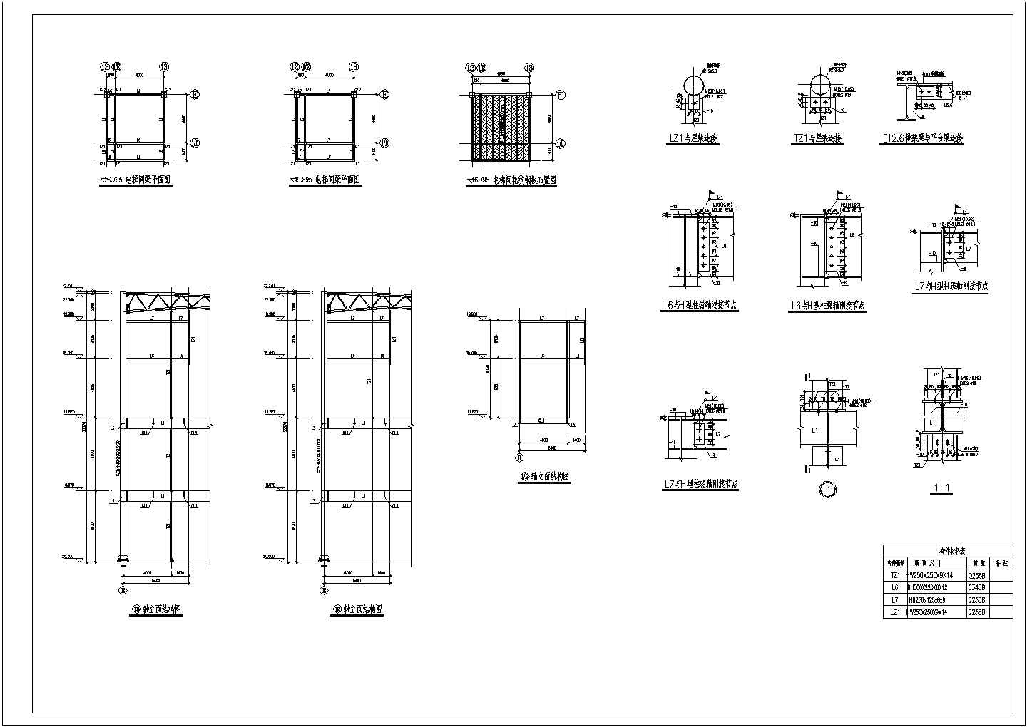 钢管桁架框架结构电梯井节点构造详图