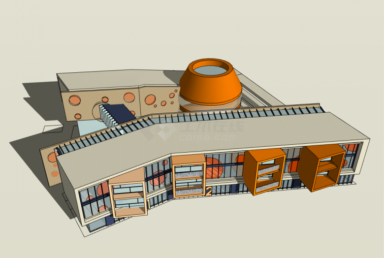 现代综合性大型橙色系幼儿园su模型-图二