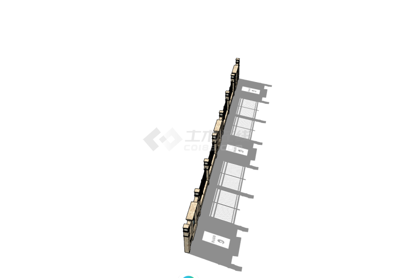 带栏杆欧式围墙建筑su模型图-图一