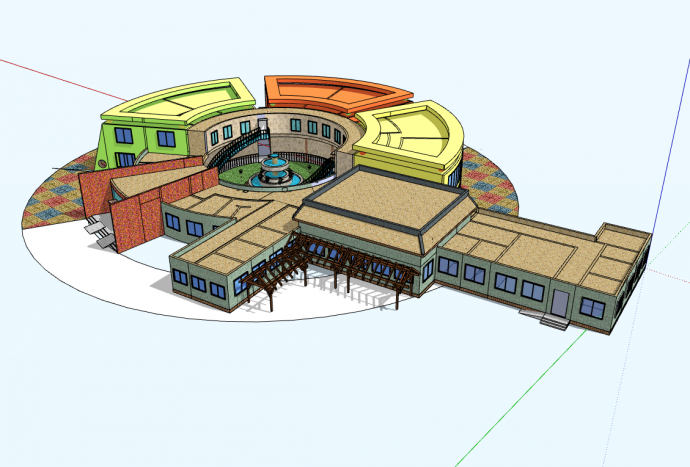 欧式古典圆形大型幼儿园建筑su模型_图1