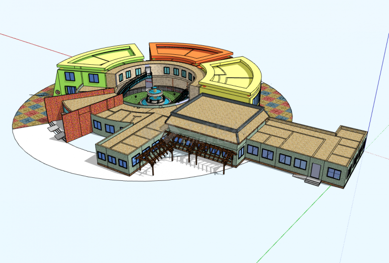 欧式古典圆形大型幼儿园建筑su模型-图一