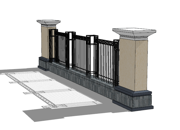 欧式古典华丽双柱栅栏围墙su模型_图1