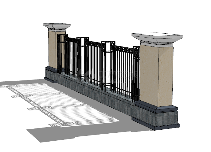 欧式古典华丽双柱栅栏围墙su模型-图一