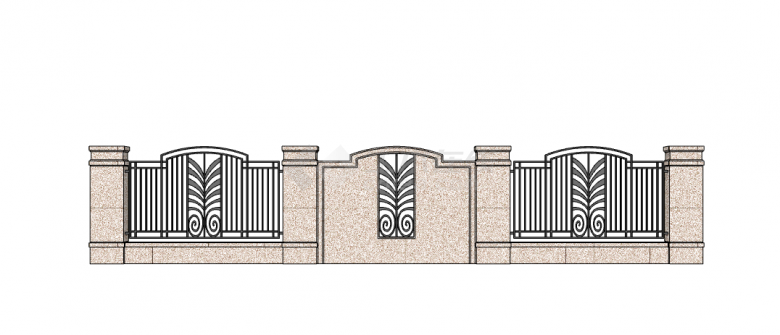 欧式古典柱状围墙su模型-图一