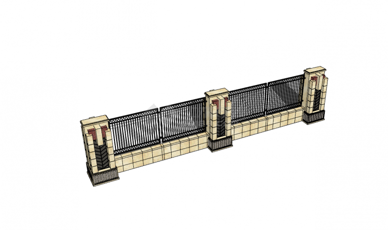 带栏杆式欧式围墙su模型-图二
