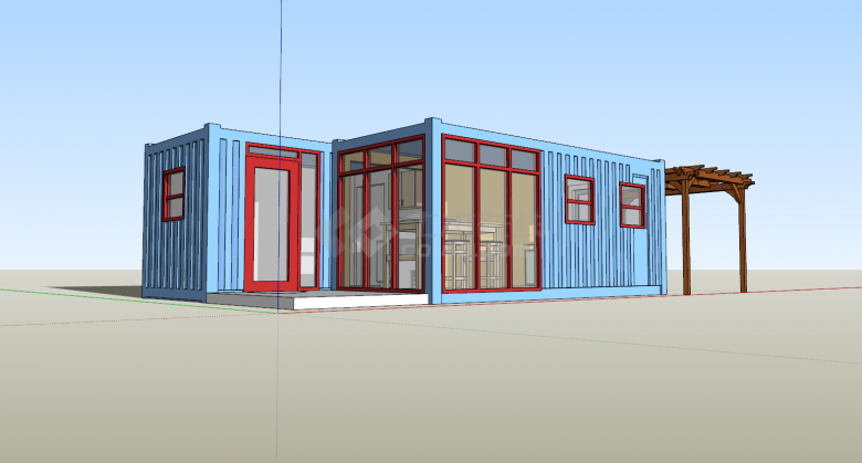 法式集装箱改造餐厅su模型-图一