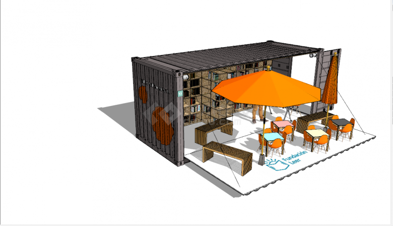 露天式的工业风集装箱改造欧式民宿餐厅su模型-图二