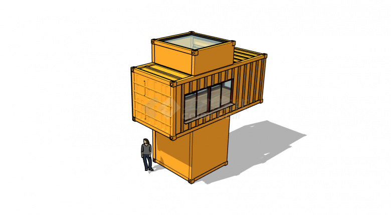 橙色十字形奇特集装箱式餐厅su模型-图二