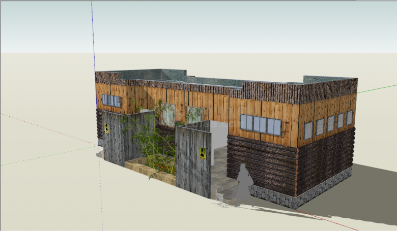 工业风集装箱改造仿木质的现代民宿餐厅su模型-图二