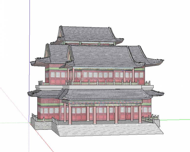 中式古韵古早建筑戏台su模型-图一