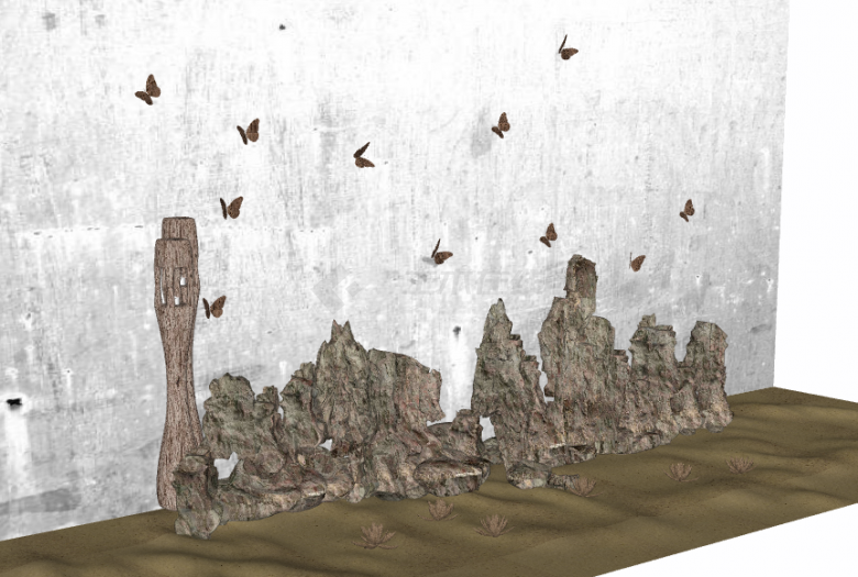 褐色蝴蝶背景的假山置石 su模型-图二