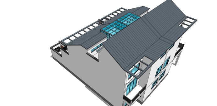 屋顶天窗带车库中式别墅su模型_图1