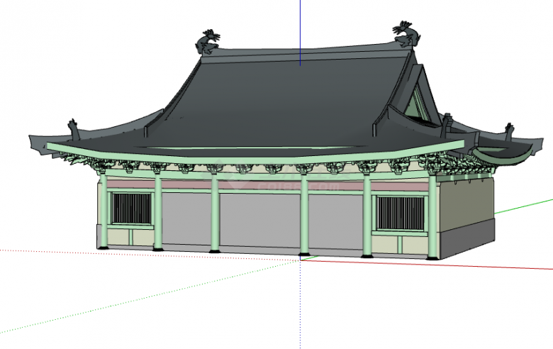 绿黑相间复古的天王殿su模型-图一