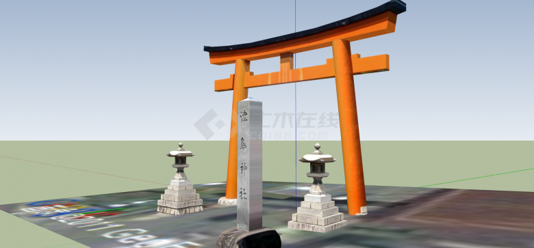 日本津岛神社门楼设计su模型-图二