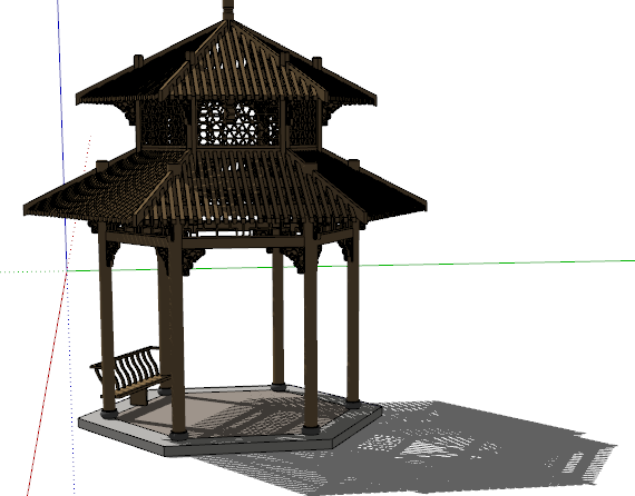 古典木结构六角凉亭su模型_图1