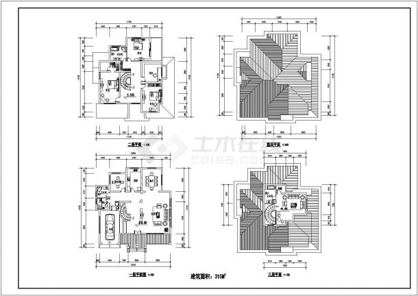 315平方米三层别墅方案设计cad图(带效果图，共四张）-图一