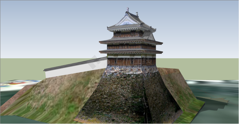 传统三层砖木结构独立日本古建su模型-图一