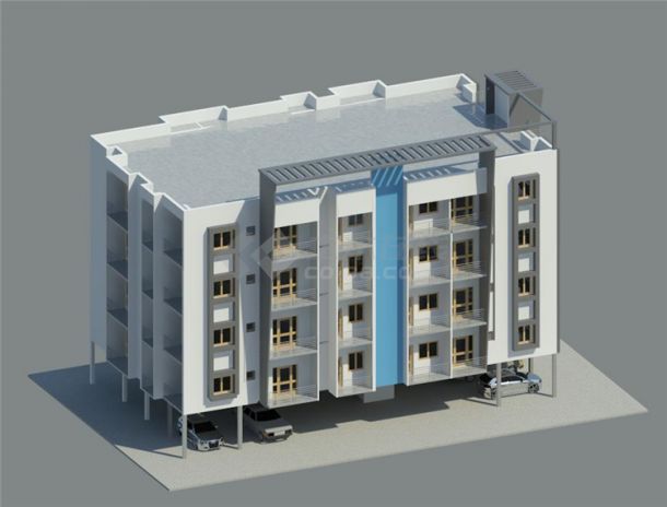 四层公寓BIM项目模型-图二