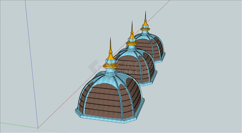 圆顶有塔尖的欧式建筑房顶su模型-图二