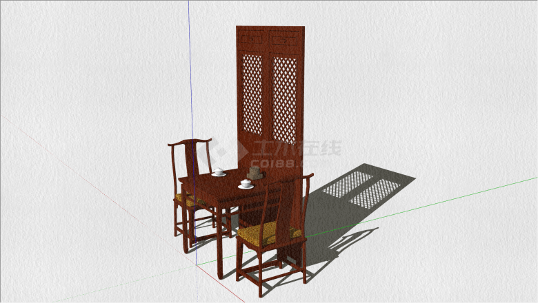 中式木制大堂桌椅屏风su模型-图二