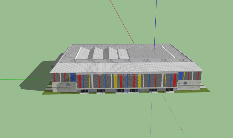 现代彩色封闭式体育馆su模型-图二