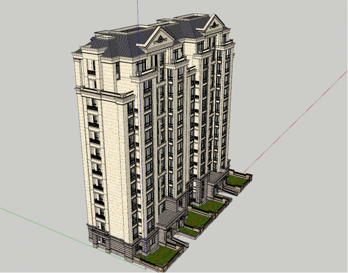 法式高层电梯洋房建筑su模型_图1