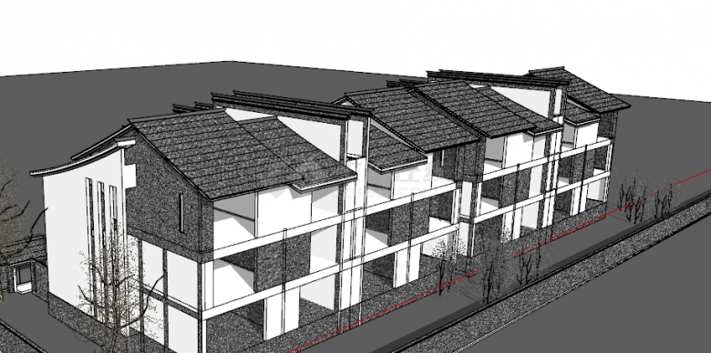 多层新中式坡屋顶别墅su模型-图二