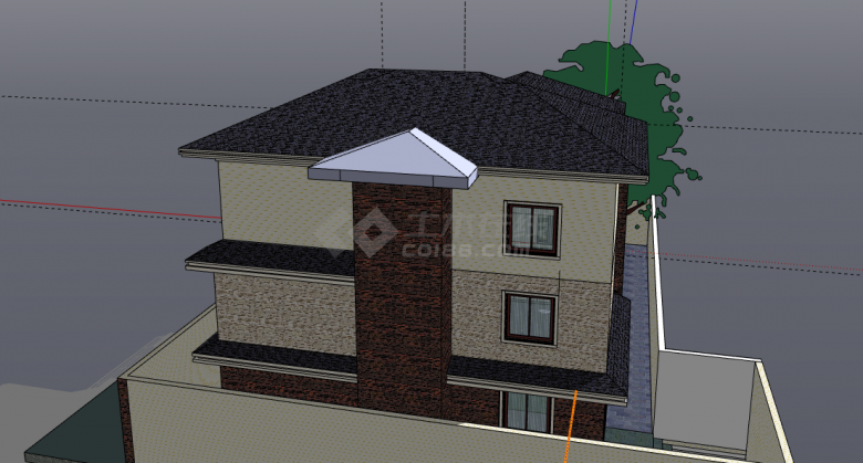黑顶现代三层小别墅su模型-图二