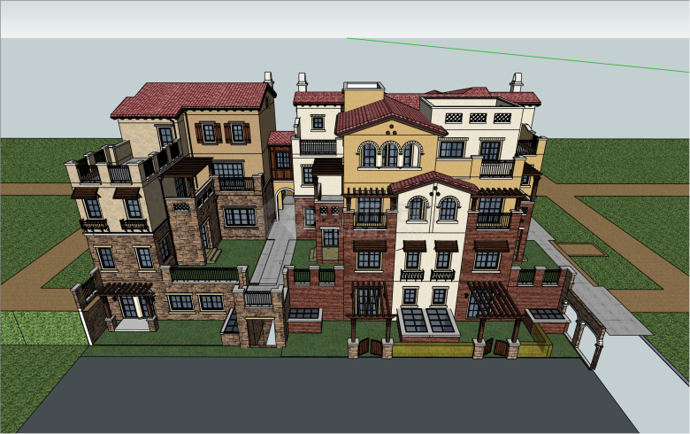 独特西班牙风格高层别墅su模型-图一