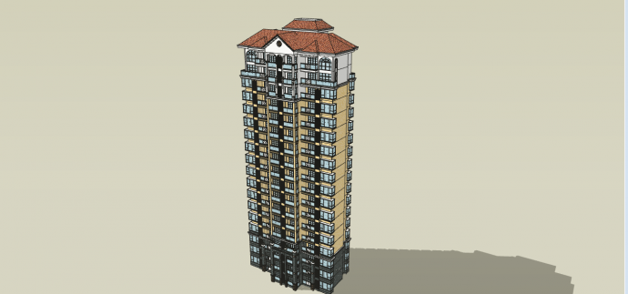 现代化18层一梯三户高楼su模型_图1