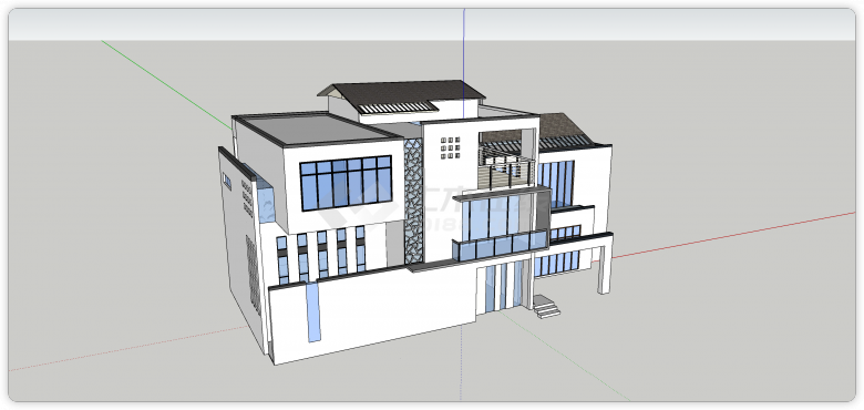 徽派现代白色小别墅su模型-图一
