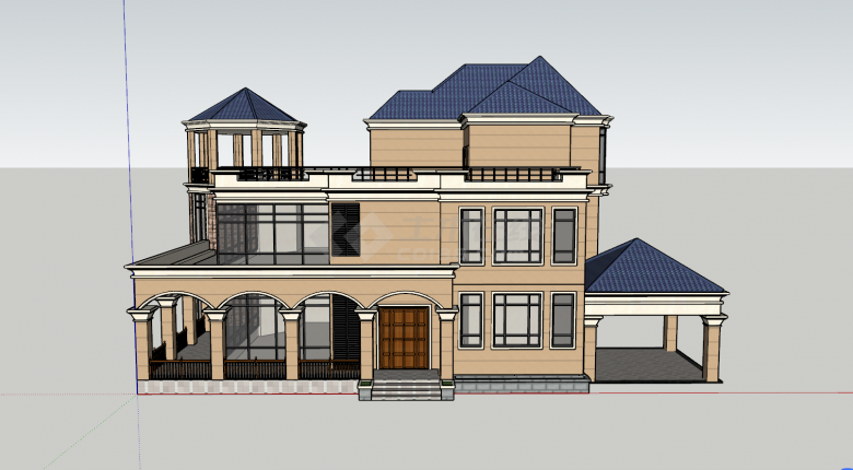 欧式风格的三层别墅带亭院su模型-图一