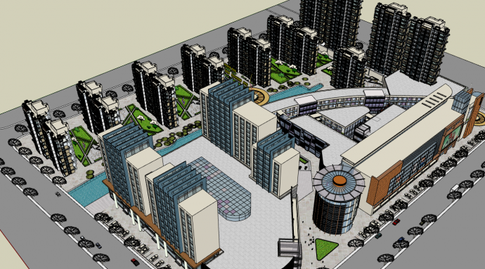 现代广阔商业街景观su模型_图1
