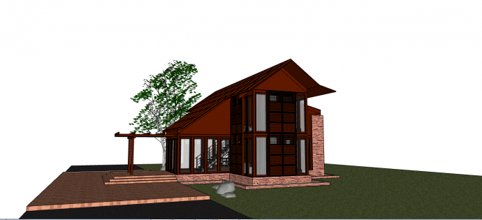 现代风木质透明化别墅建筑su模型_图1