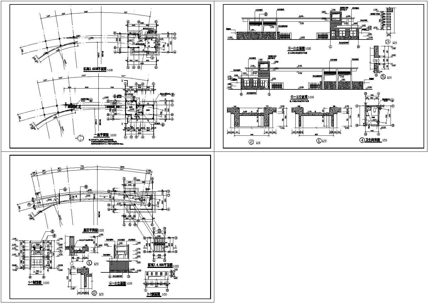 某景区大门建筑施工全套设计cad图（含一层平面图 ，卫生间详图）