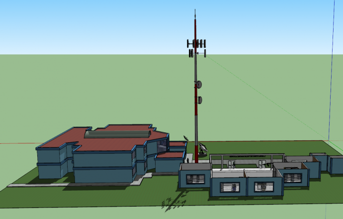 带卫星带天线的办公建筑su模型_图1