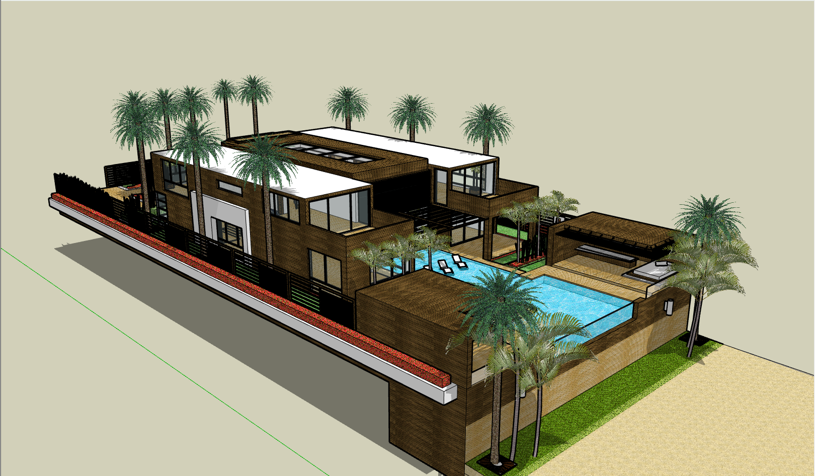 二层带游泳池别墅SketchUp模型免费下载 - 别墅模型 - 土木工程网