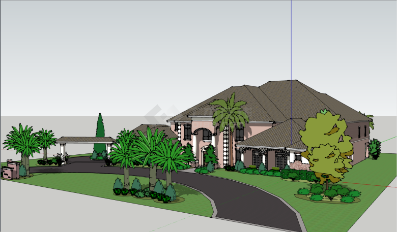 法式复古花园式别墅su模型-图二
