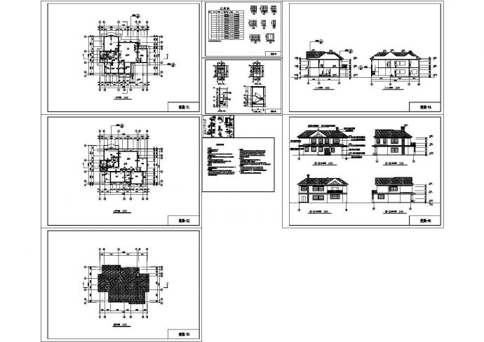 某352平方米二层欧式风格别墅施工CAD图纸，共11张图纸_图1