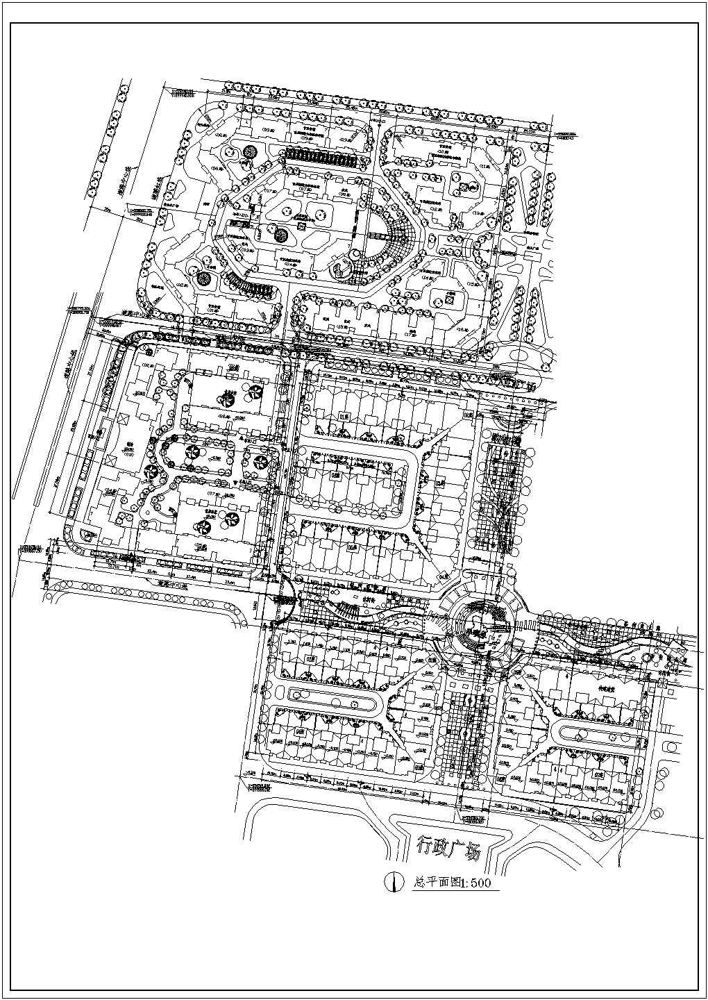 某带有行政广场的多层小区总平面图