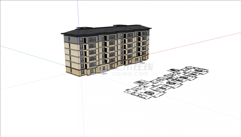 一梯两户式新型公寓楼su模型-图二
