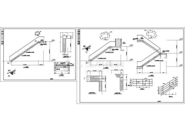 简单式钢结构楼梯cad设计平面立面剖面图-图一