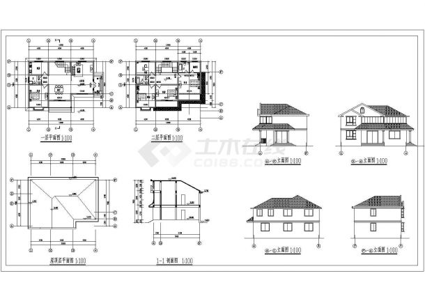 二层乡村别墅方案设计cad图(含效果图，共八张)-图一