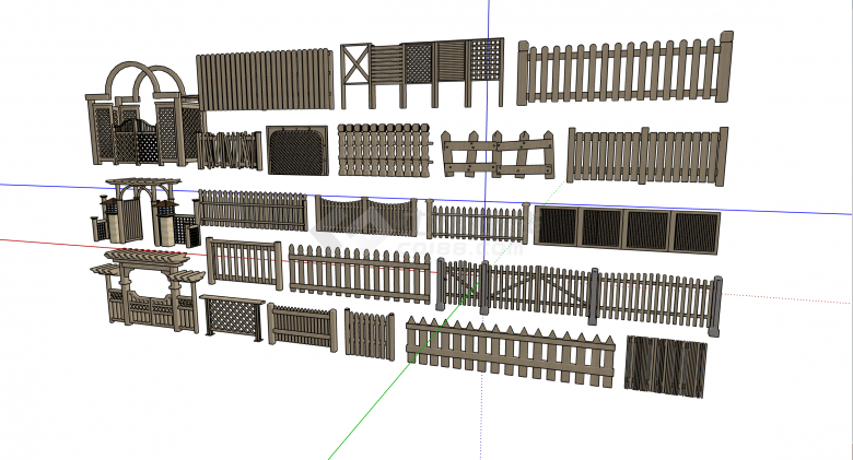木质各式各样不同的栅栏su模型-图二